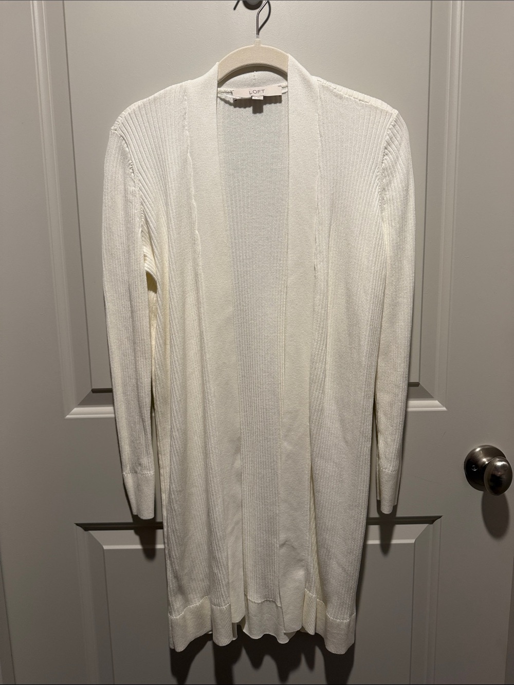 LOFT Ivory Open-Front Long Cardigan